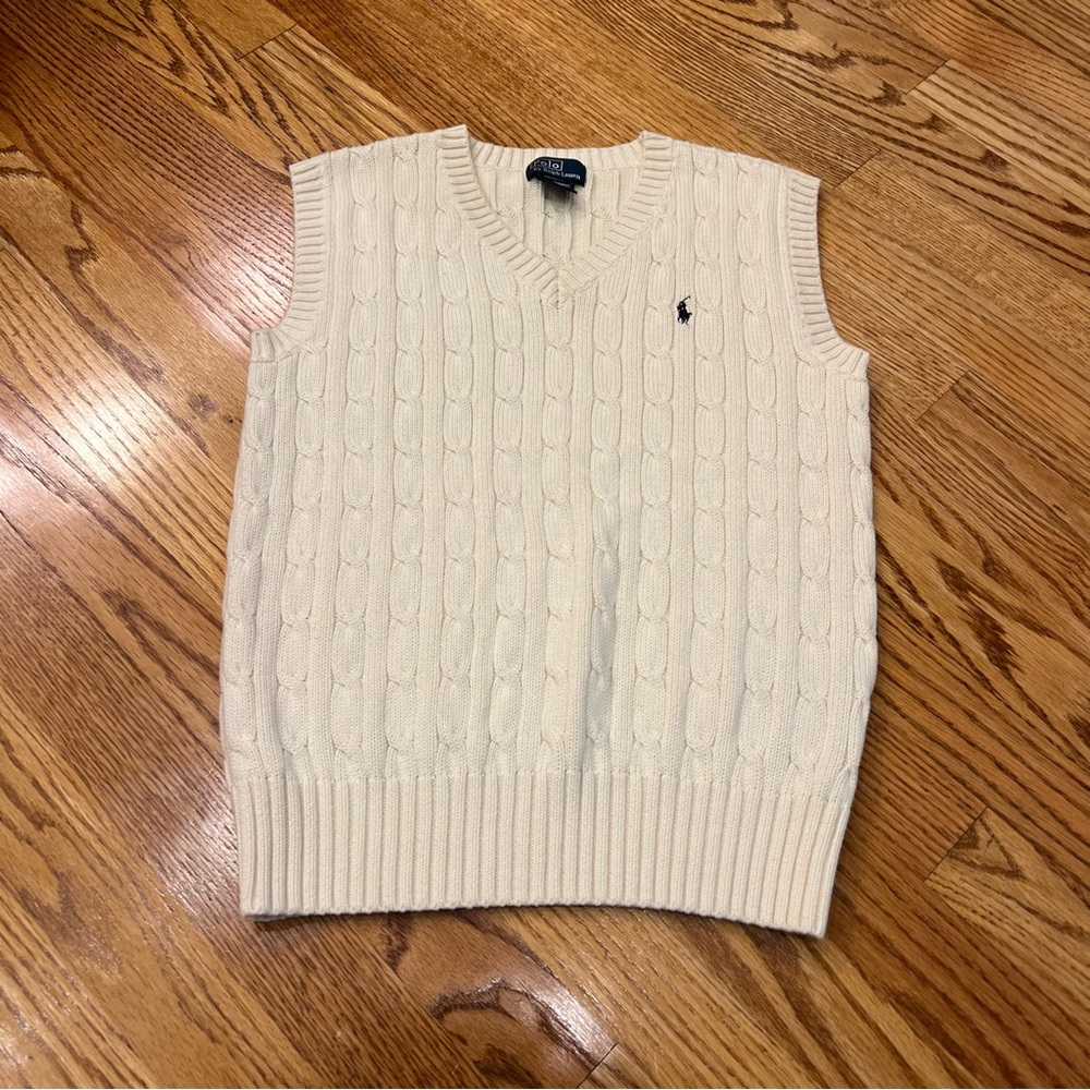 Like New Polo Ralph Lauren Cable Knit Sweater Vest Cream Ivory Women’s XS Cotton